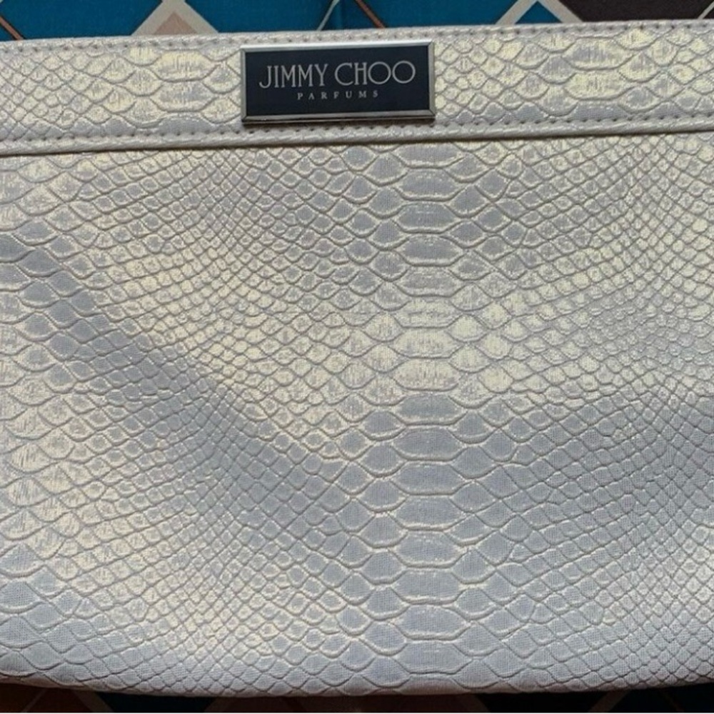 Jimmy Choo White Cosmetic Bag with Snake Embossing